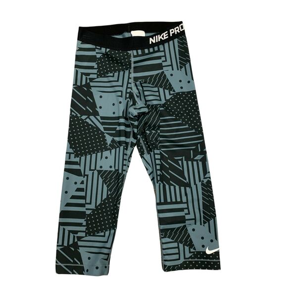 Nike Pro Compression Leggings Womens Size M Blue Black Patchwork Fitted Athletic - Picture 1 of 10